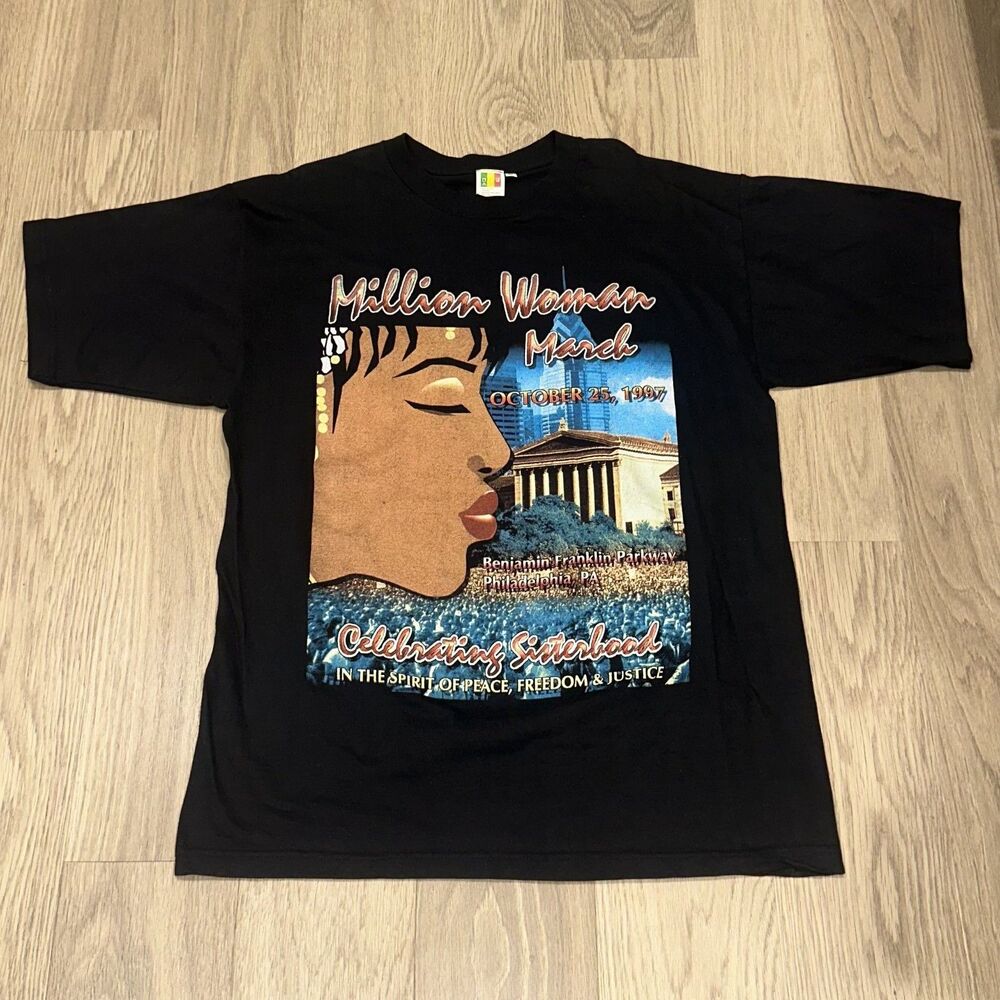 Vtg 90s Million Woman March Graphic T Shirt Size XL Rap Hip Hop Black History